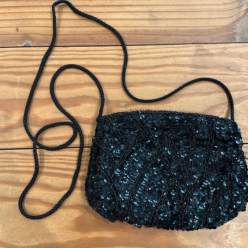 Black sequined evening bag